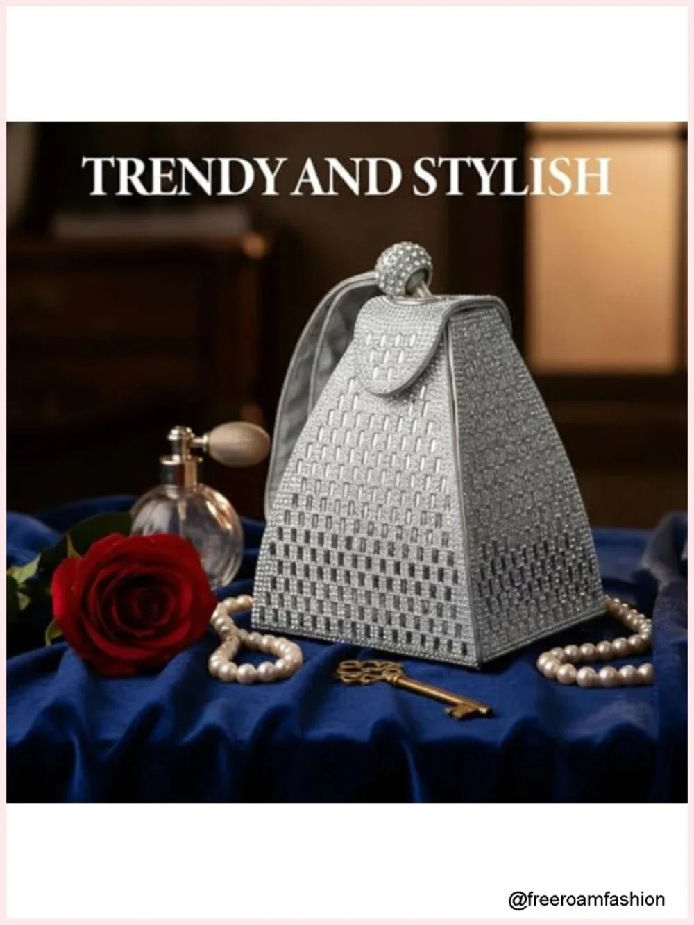 Rhinestone Clutch Evening Bag Pyramid Shape Sparkly Handbag Luxury Purse